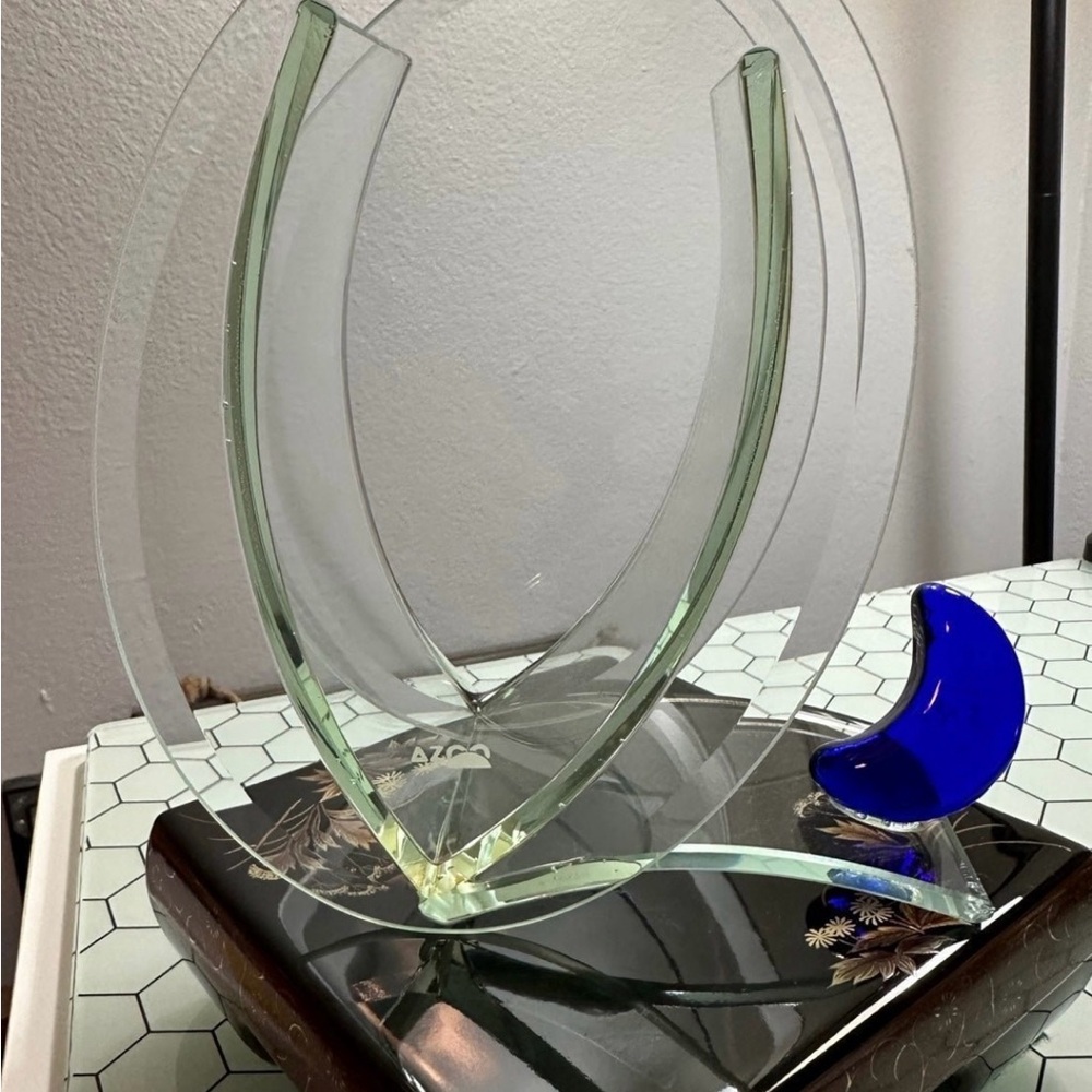 Modern Glass and Blue Accent Sculpture